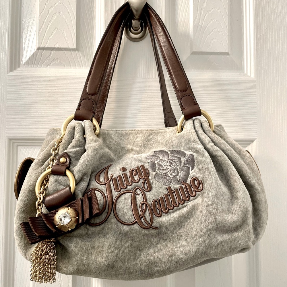 Juicy Couture Gray crushed velvet shoulder bag